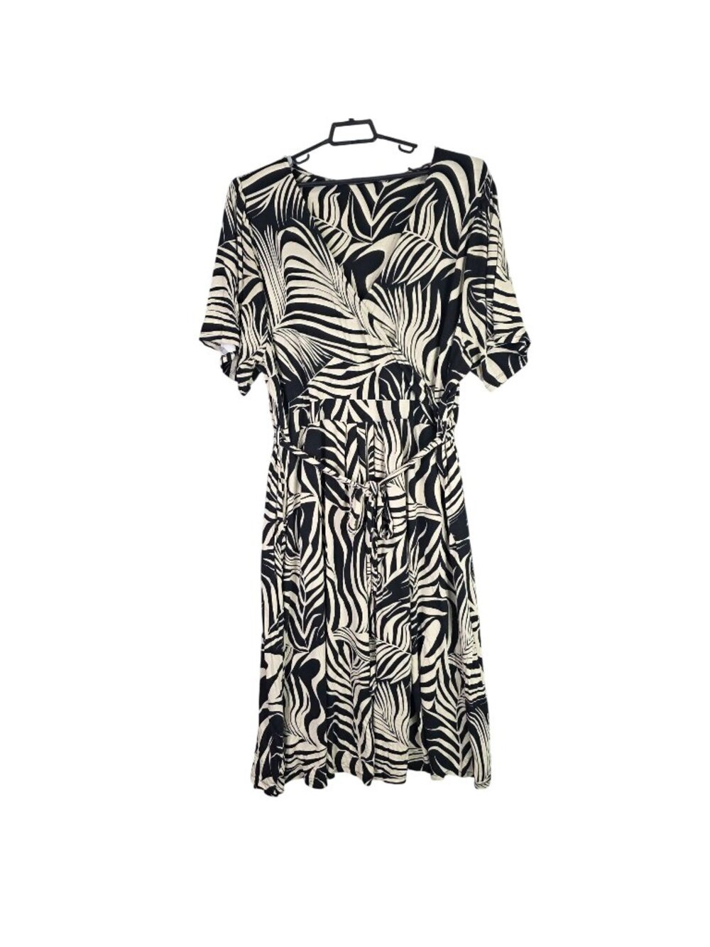 Womens Evans Black & Beige Zebra Print Wrap Dress Short Sleeve V Neck 26-28